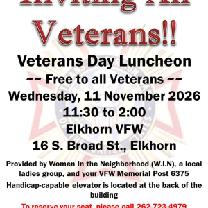 Veterans Day Luncheon in Elkhorn, WI